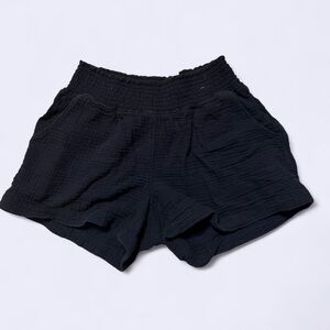 Black Smocked Waist Cotton Shorts – XS